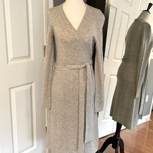 DVF Grey Wool Wrap Sweater Dress